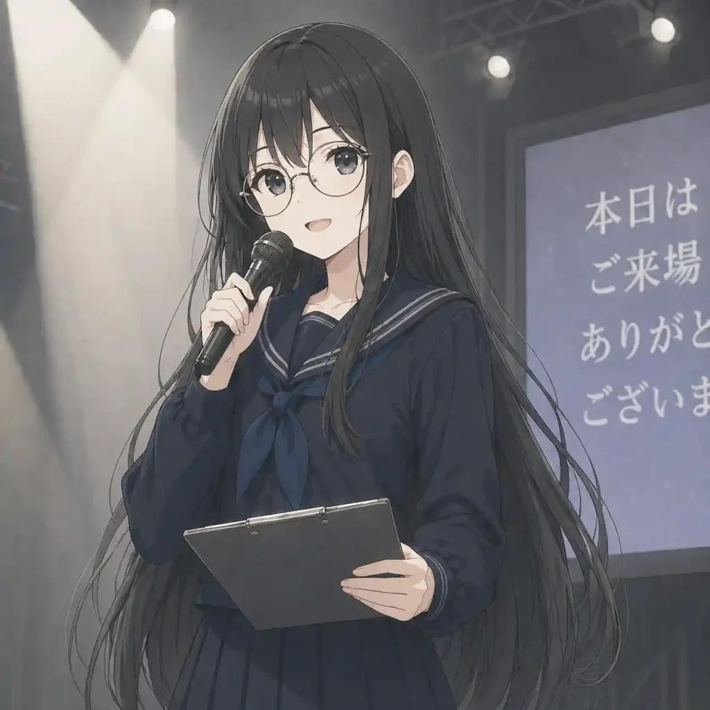 イベントの司会をする女子