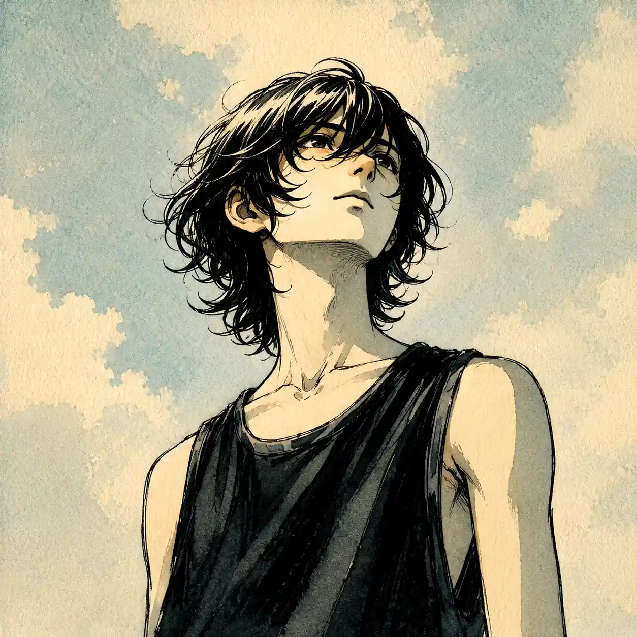 空を見上げる男子