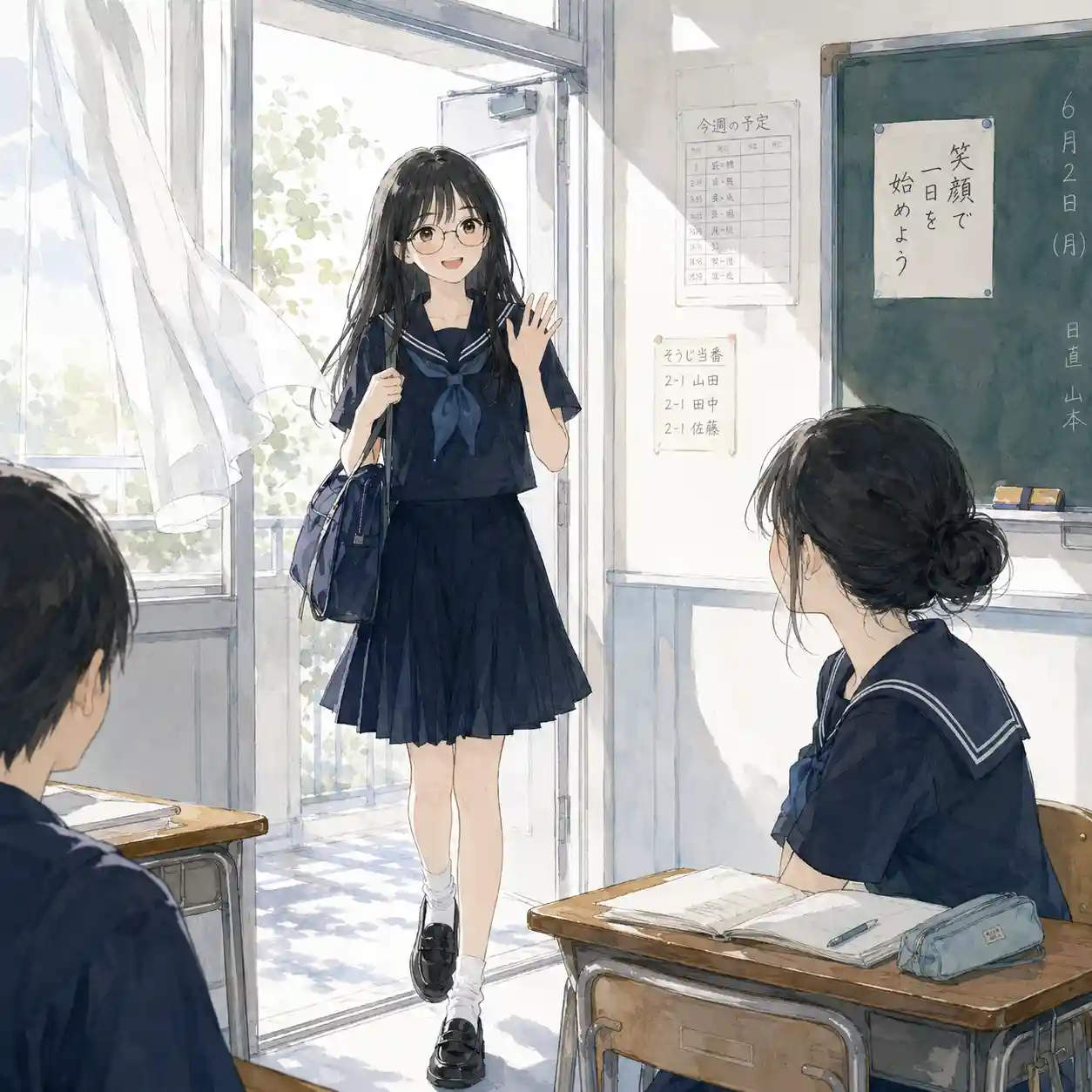 朝の挨拶をする女子