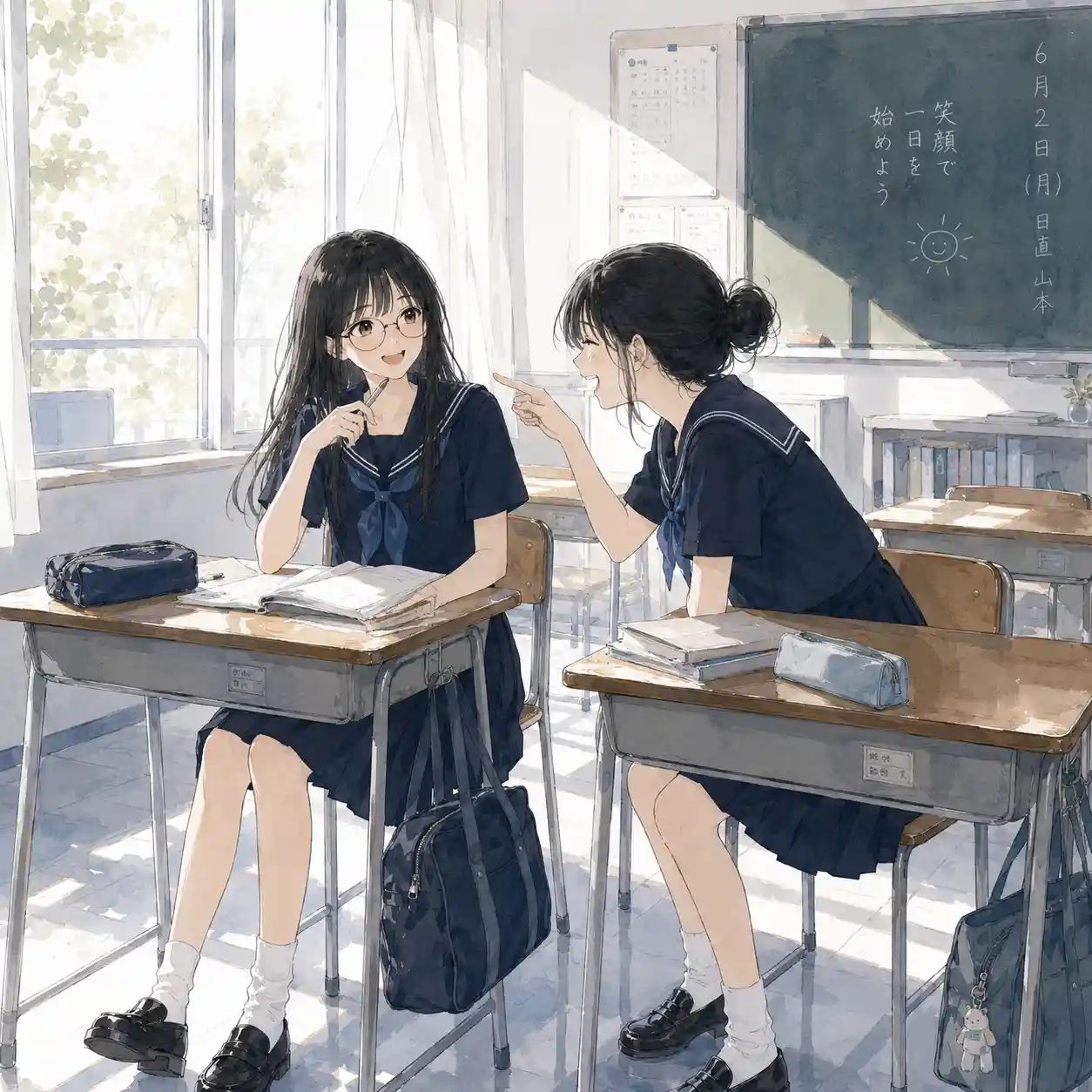 友達とふざけれいる女子