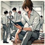 友達と離れて本を読む中学生男子