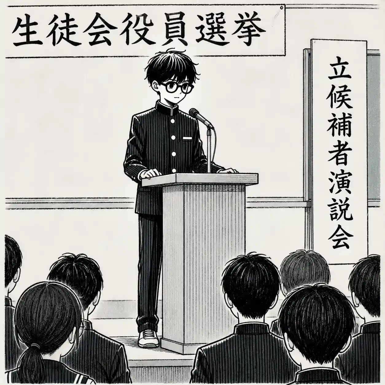 立候補して演説している男子