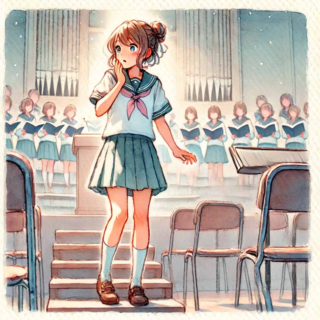 緊張している中学生女子