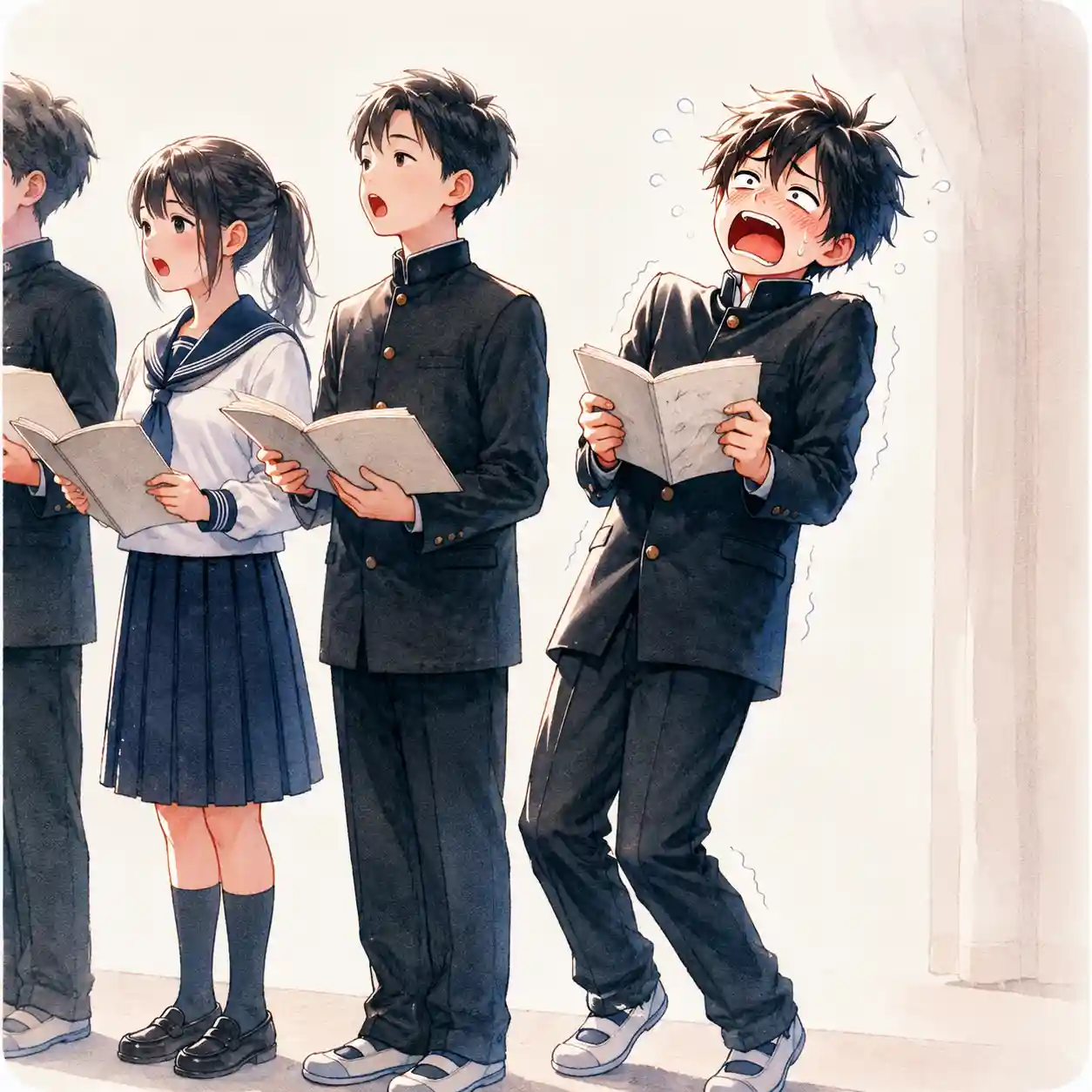 端っこで音程が取れずに焦る男子