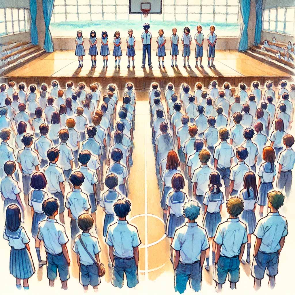 体育なんの壇上で並んでいるクラス