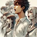 合唱コンで歌っている中学生たち