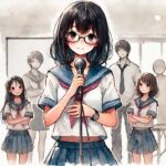 クラス紹介文を話す中学生女子