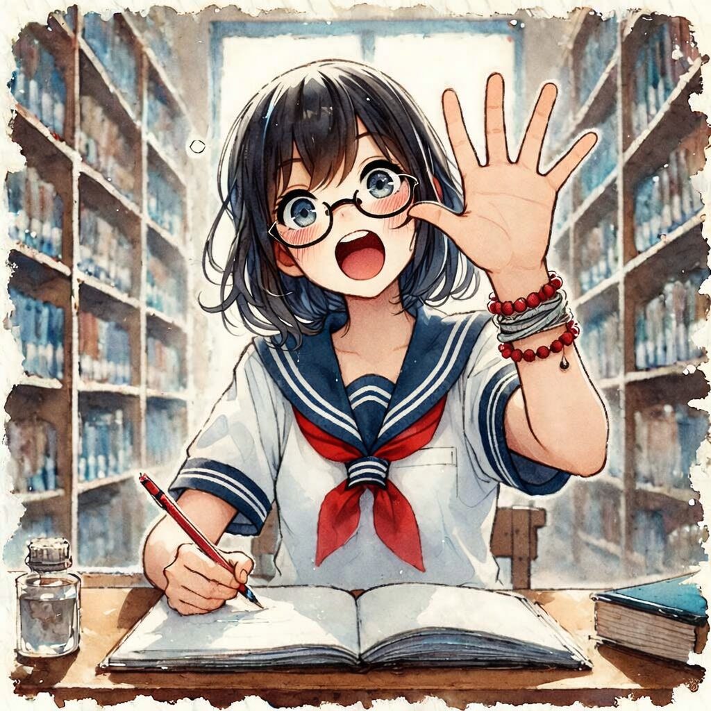 クラス紹介文を考えている女子