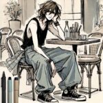 カフェでふて腐れる中学生男子