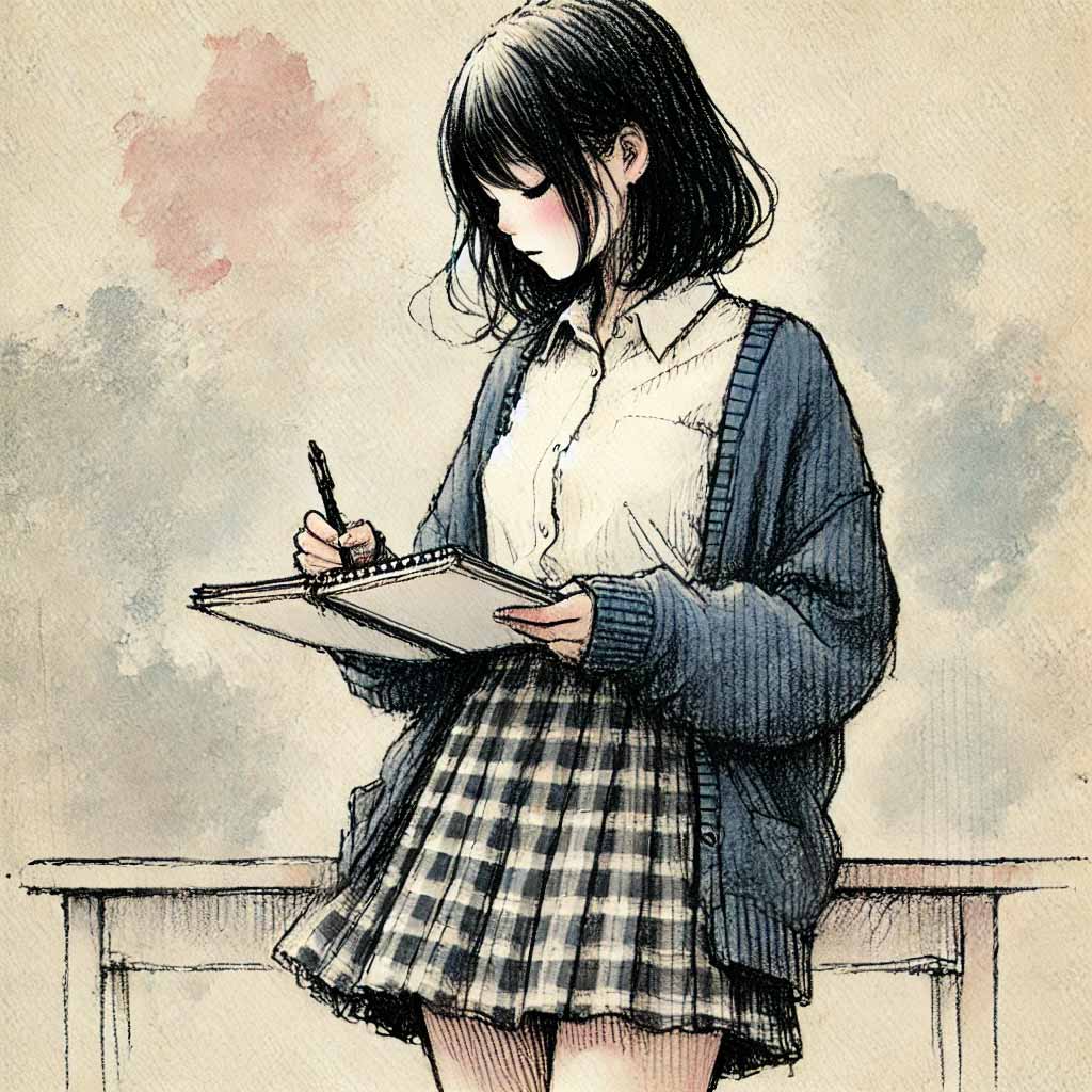 メモを取る女子中学生