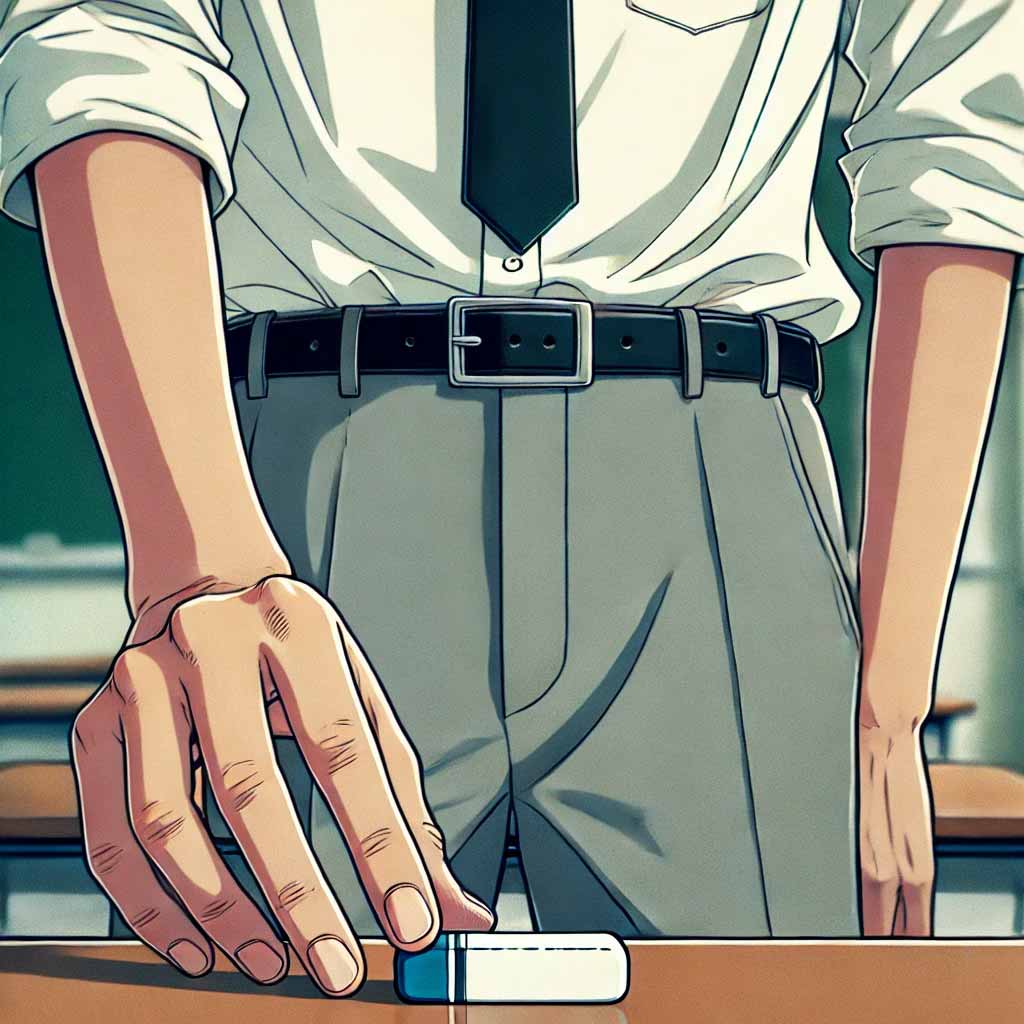 誰かが忘れた消しゴムを拾っている