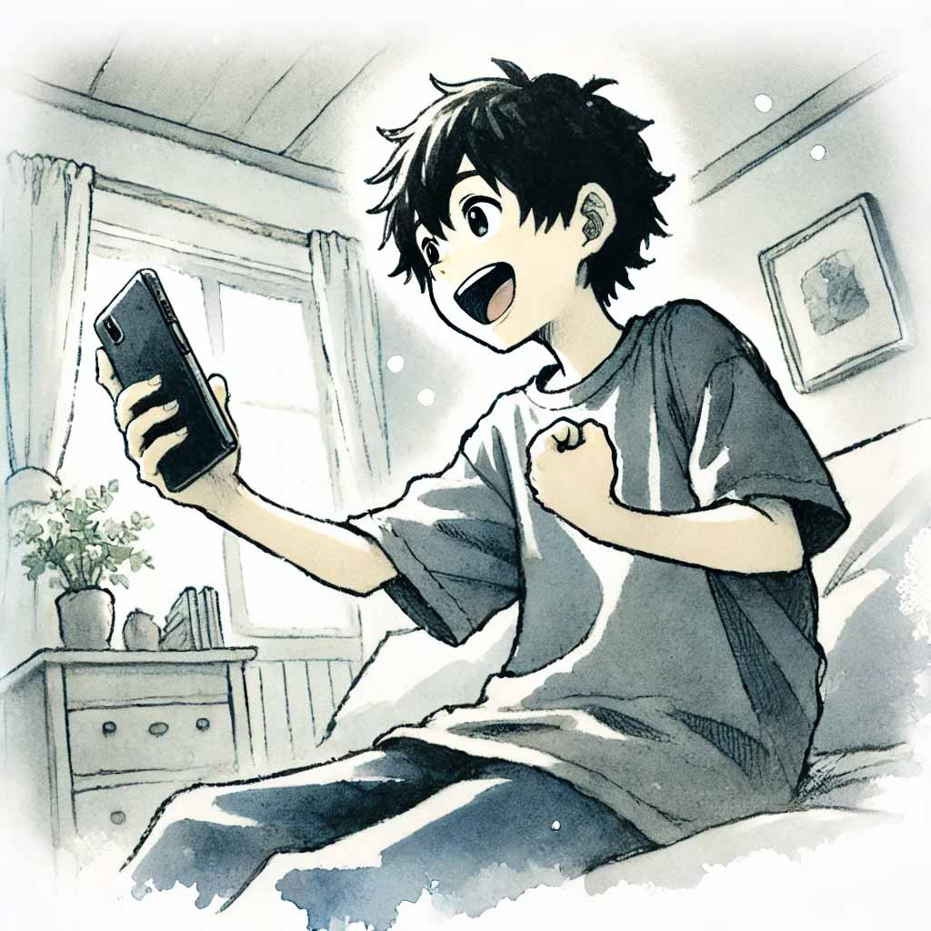 SNSに熱中している中学生男子