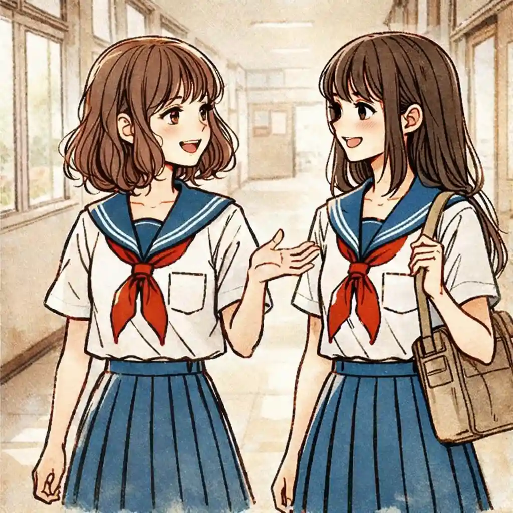 友達と話している中学生女子