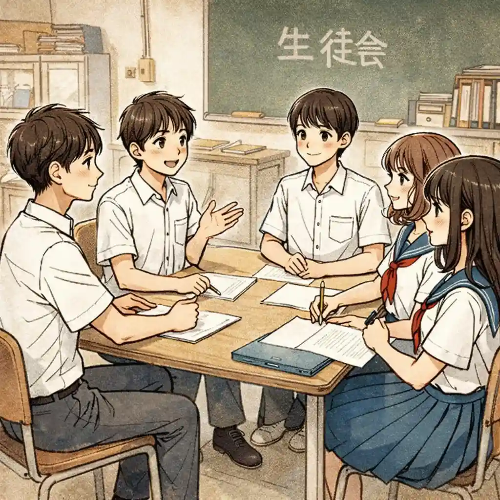 生徒会室でミーティング中