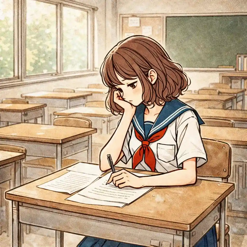 スピーチを考えている中学生女子