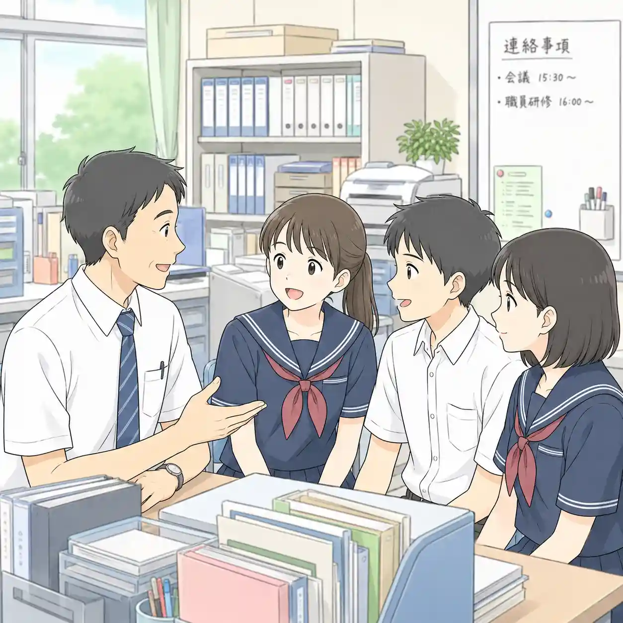 先生の意見を聞いている
