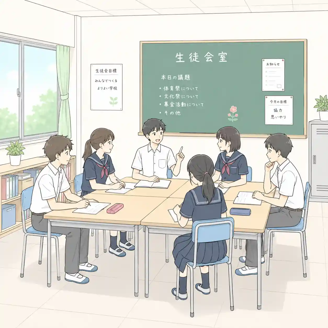 生徒会で会議をしている