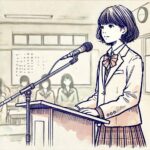 演説している女子中学生
