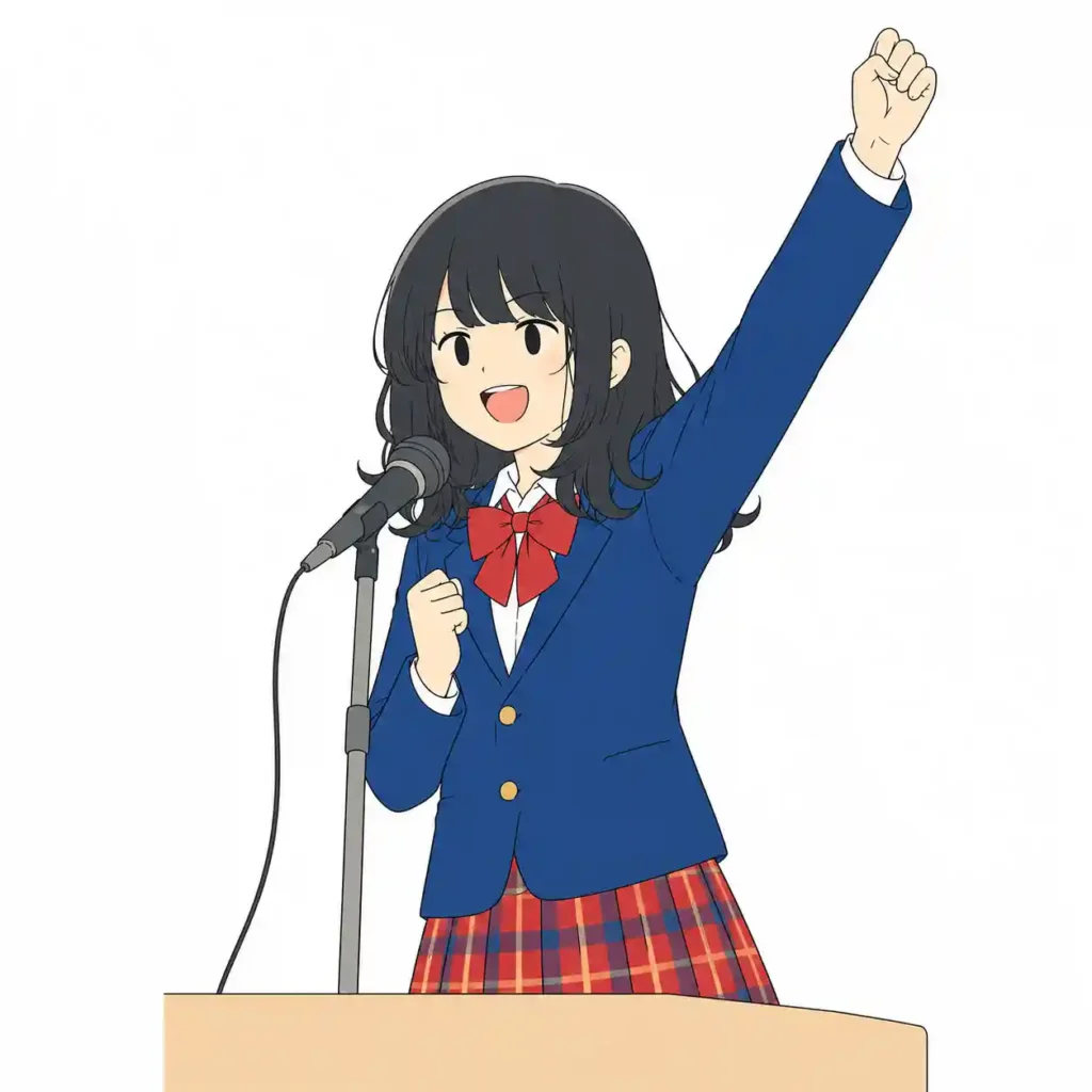 公約をアピールする中学生女子