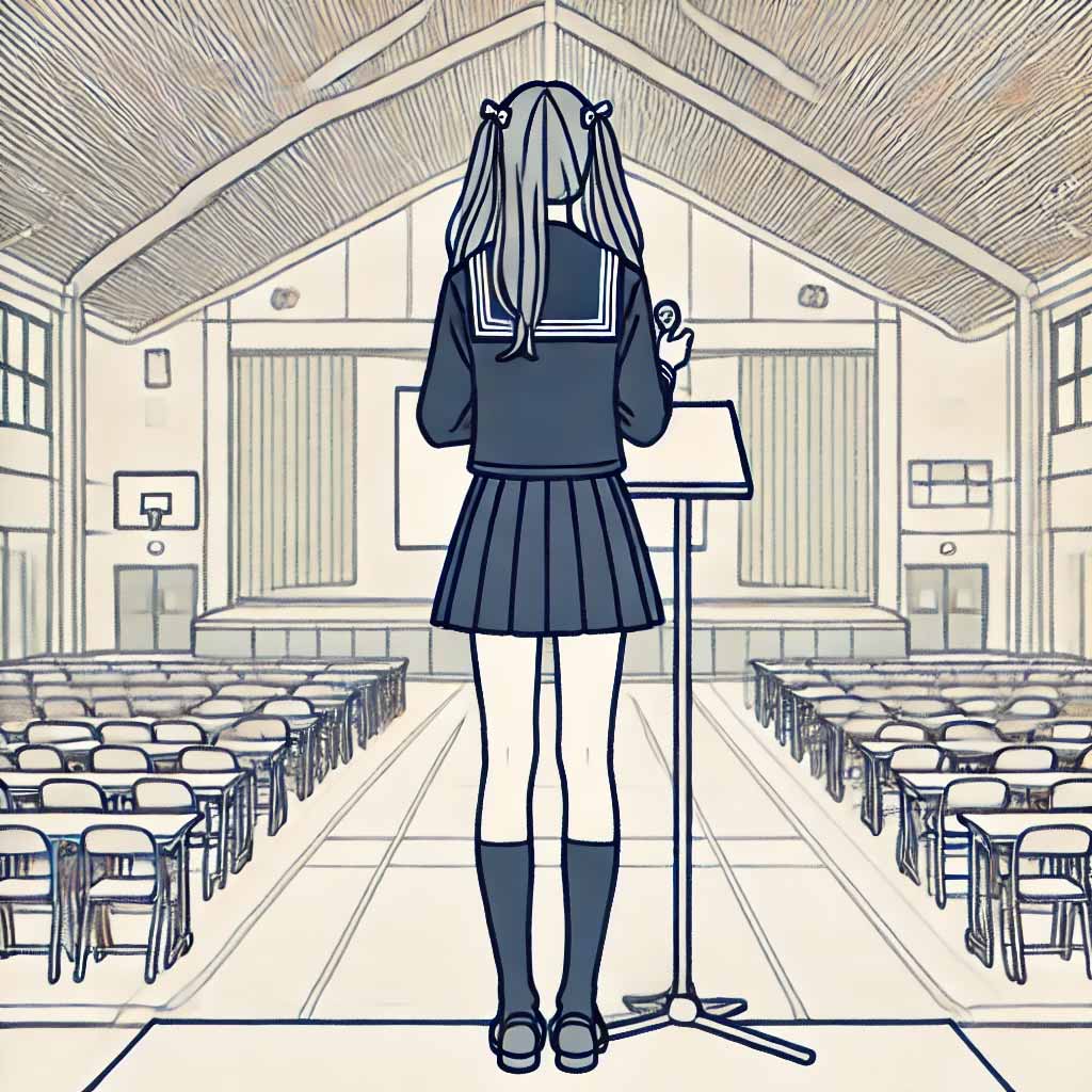 演説練習中の中学生女子