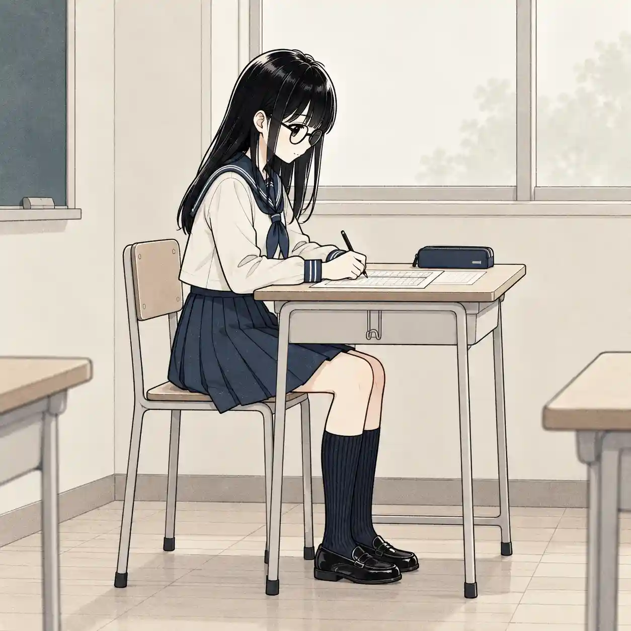 原稿を治す女子
