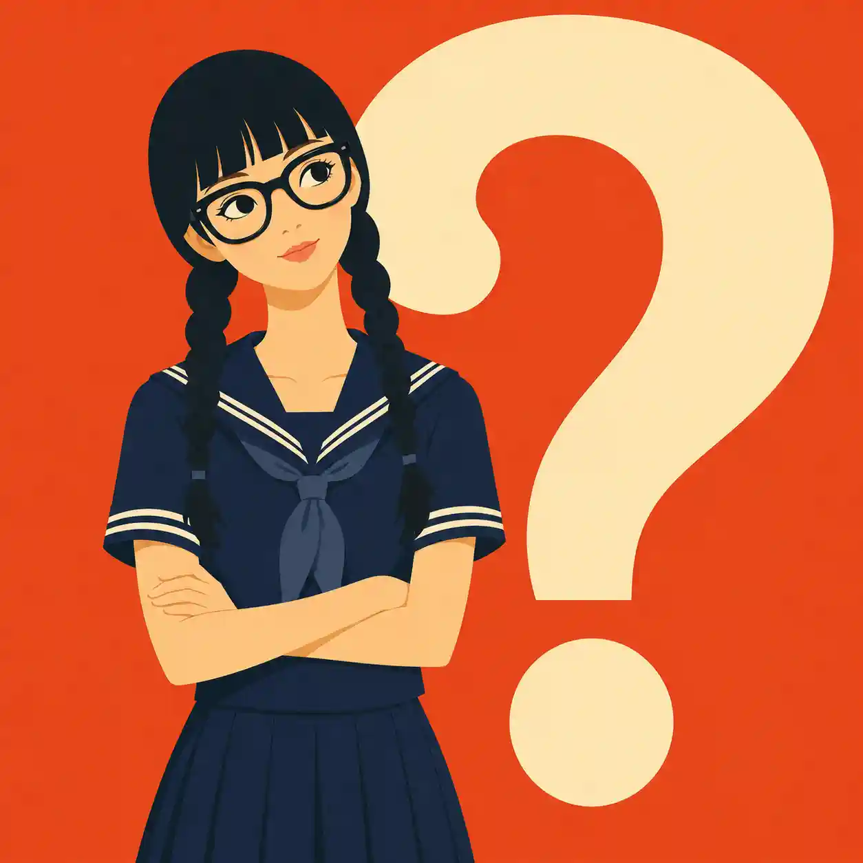 ?マークの前に女子