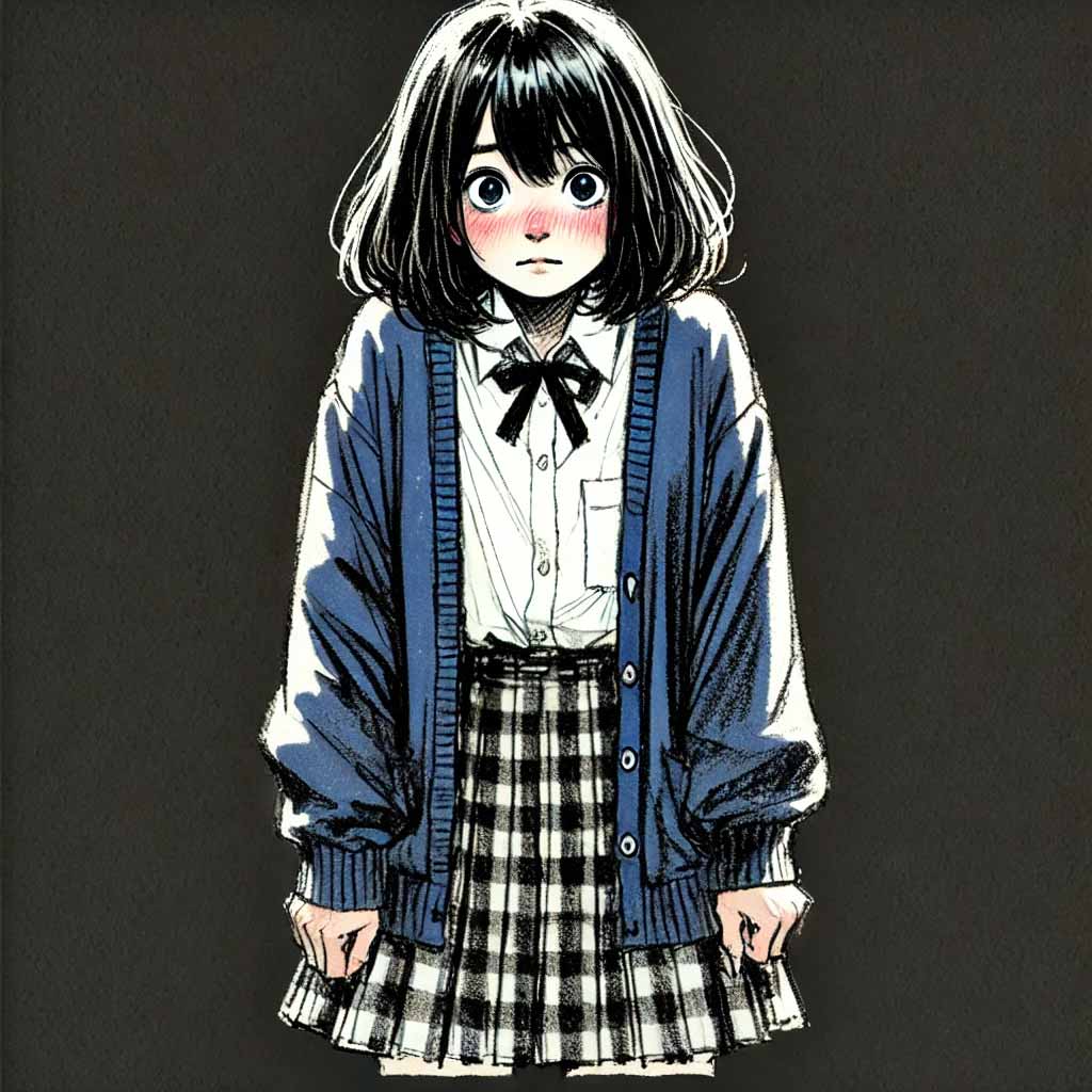 緊張している中学生女子