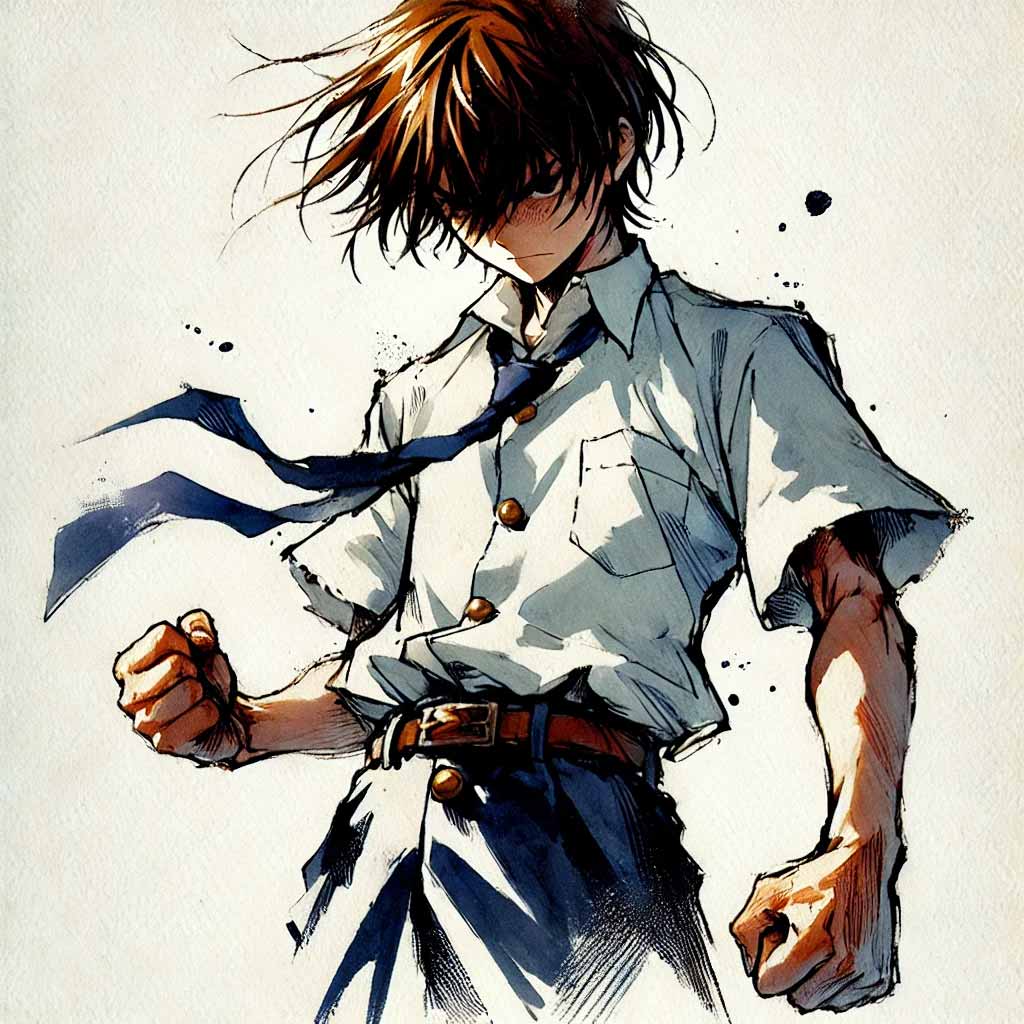 雄々しく立ち上がった中学生男子