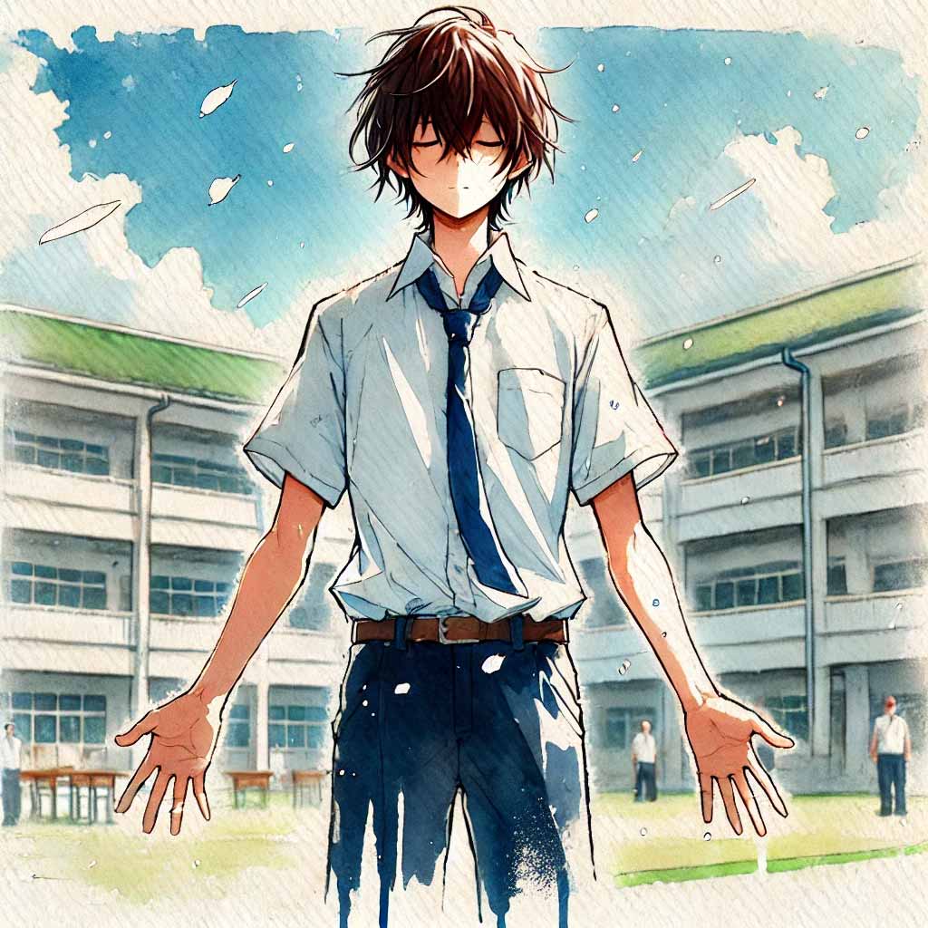 深呼吸している中学生男子