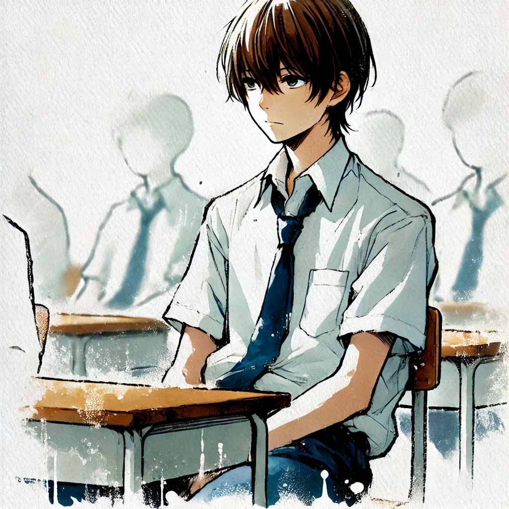 勉強している中学生男子