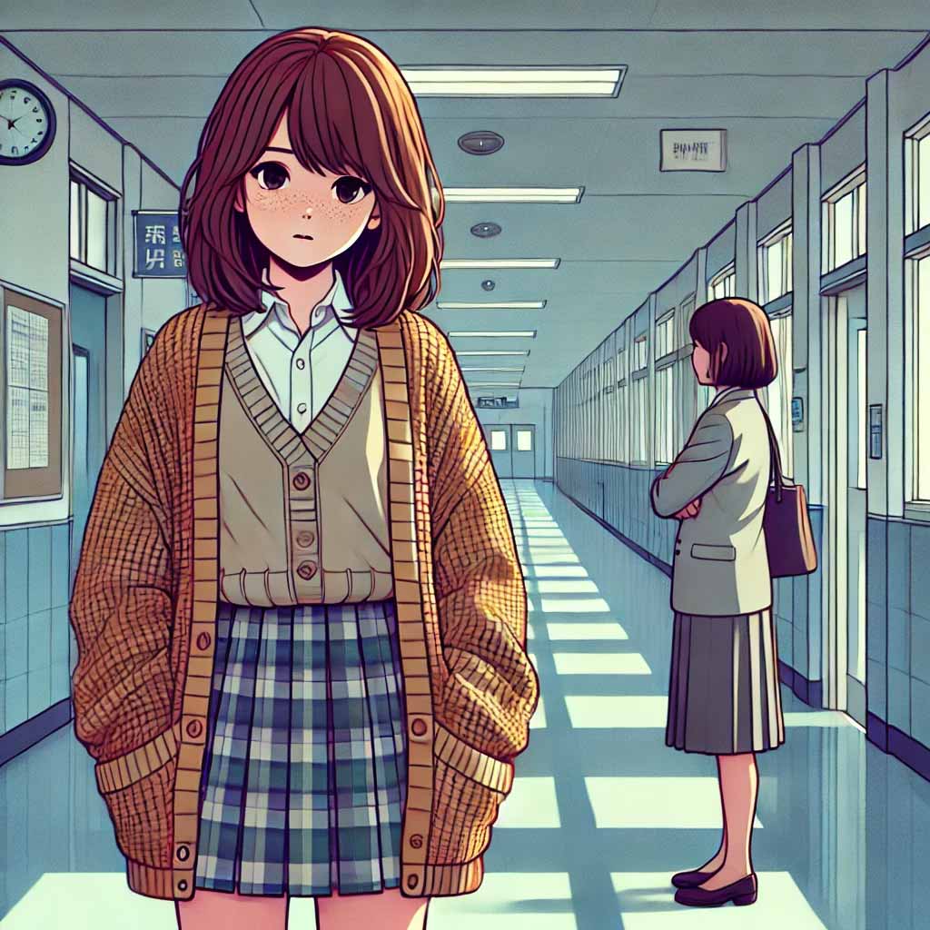 先生に相談する中学生女子