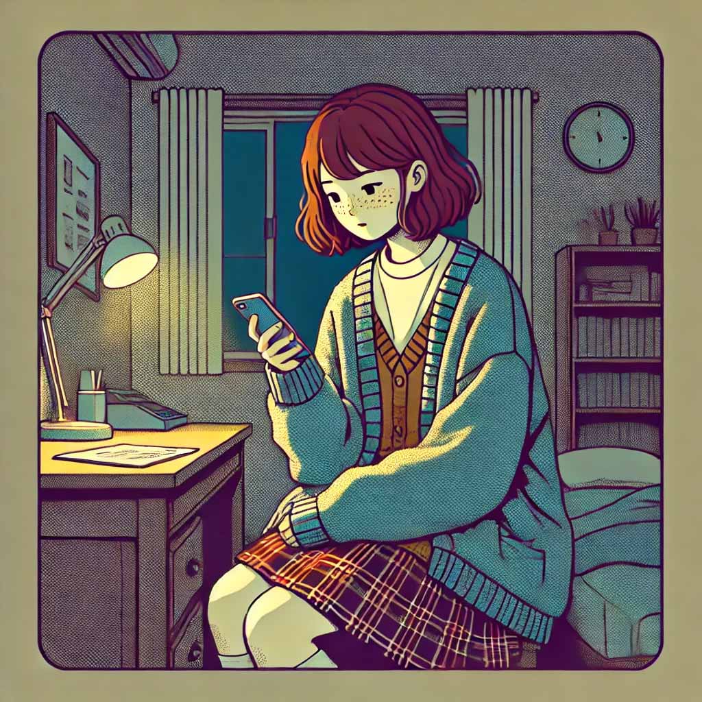 SNSで連絡を取る中学生女子