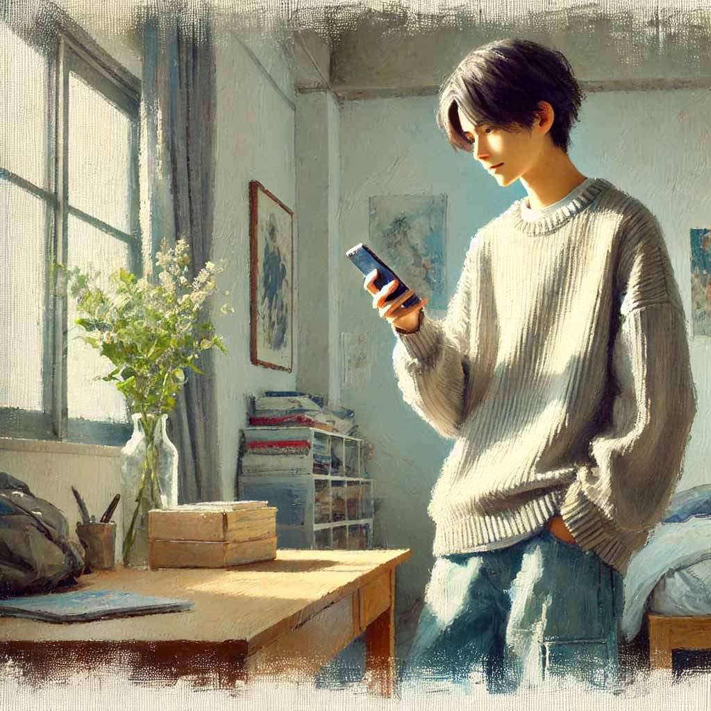 スマホで連絡を取る男子
