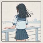 一人で校舎の屋上から街を見ている