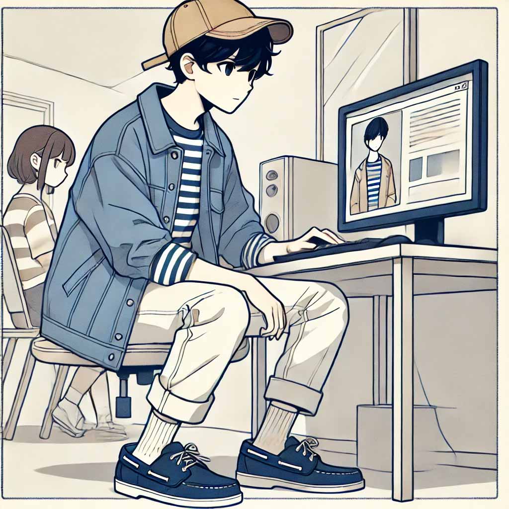 ジェットコースターを調べている中学生男子