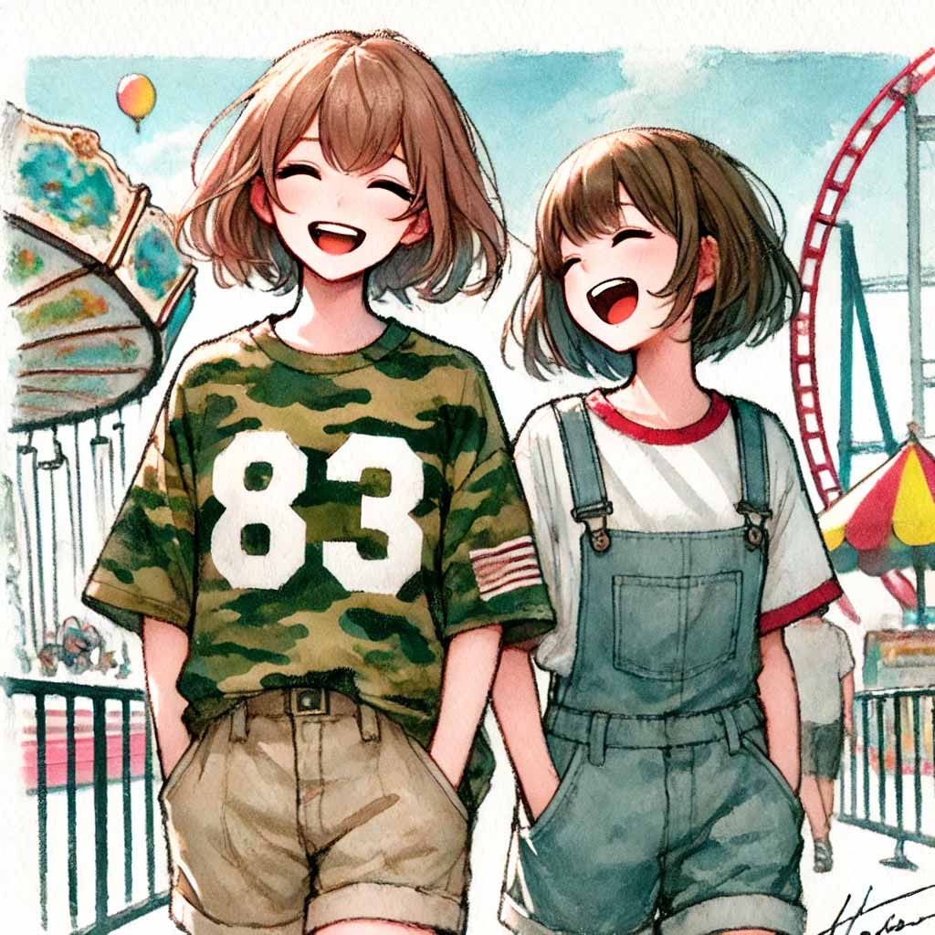 友達と楽しんでいる中学生女子