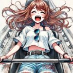 コースターで絶叫している中学生女子