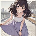 スカートでジェットコースターに乗ろうとしている中学生女子