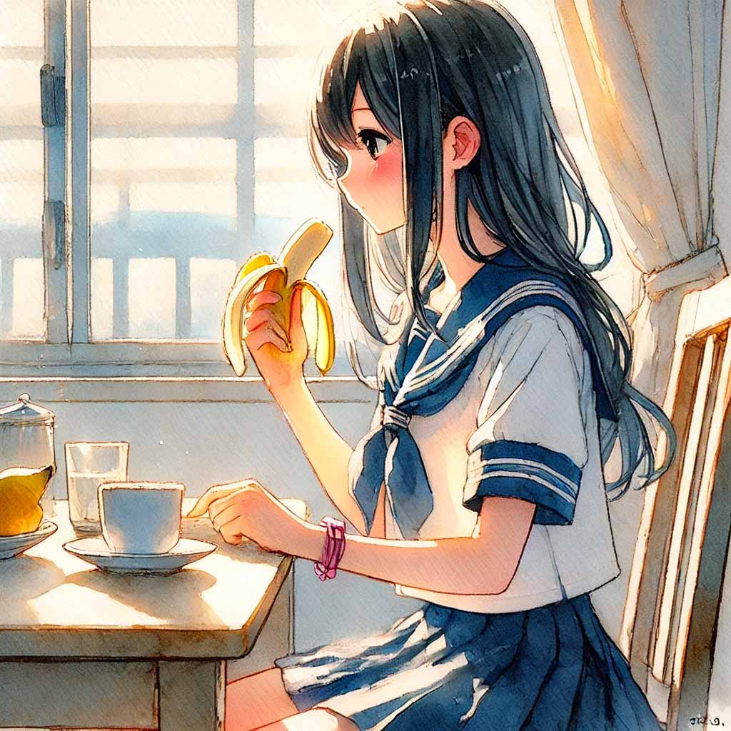 バナナ食べている中学生女子