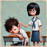 寝ている男子を起こす女子