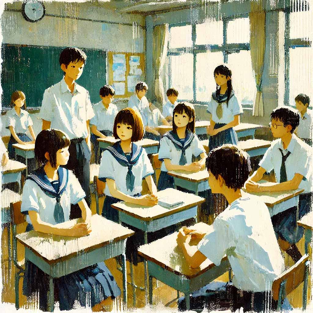 会議中の中学生