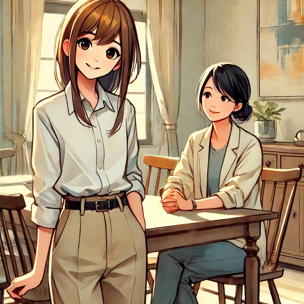 親とうまく話している女の子