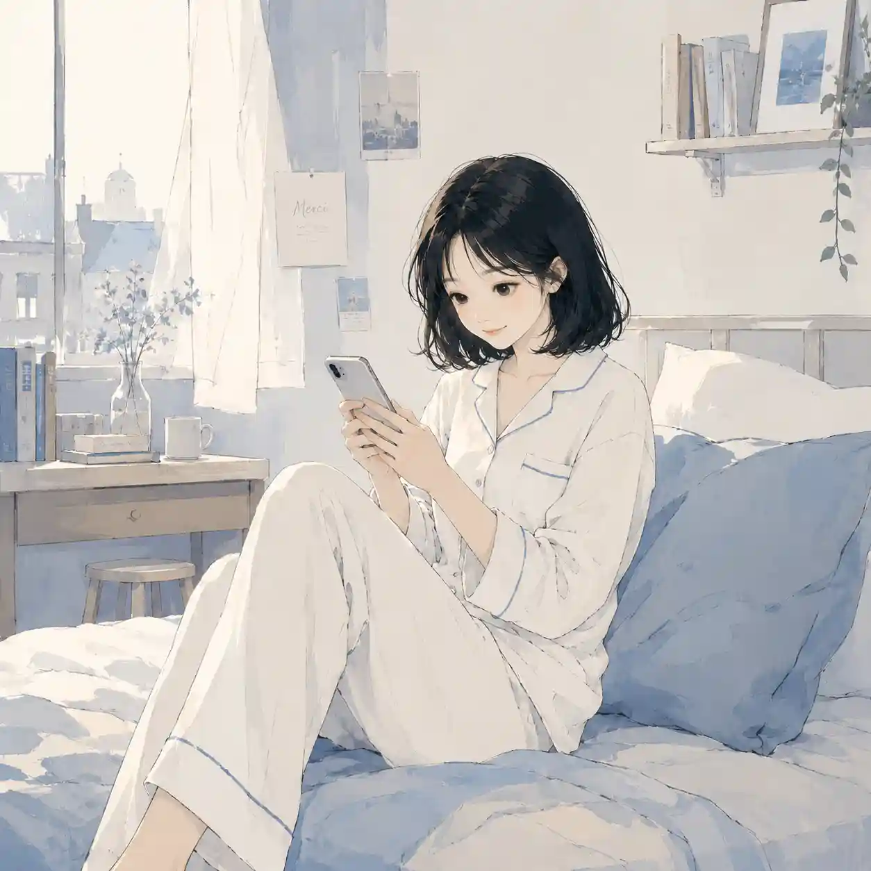 LINEをしている女子