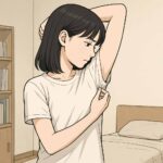 脇を気にしている中学生女子