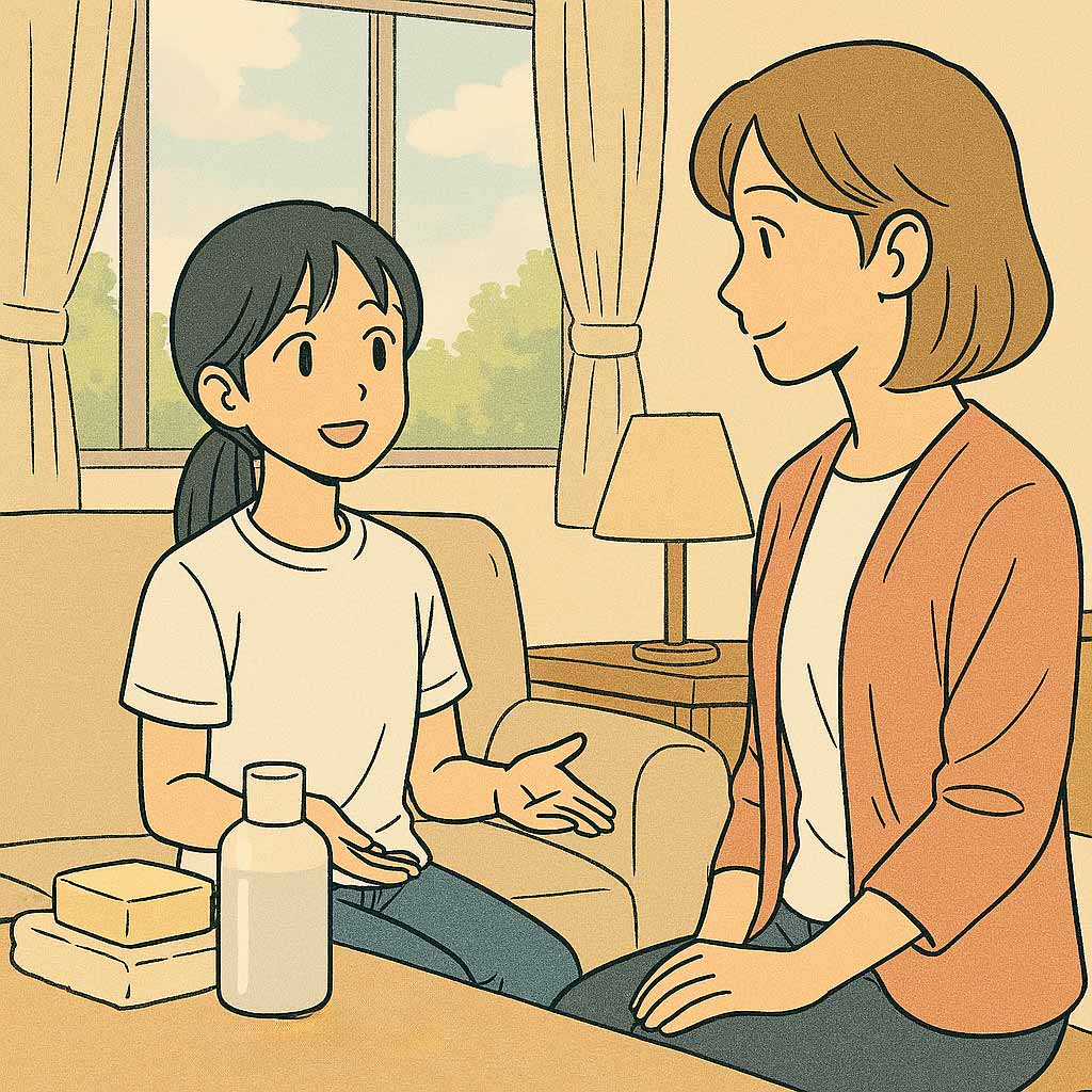 親に相談している中学生女子
