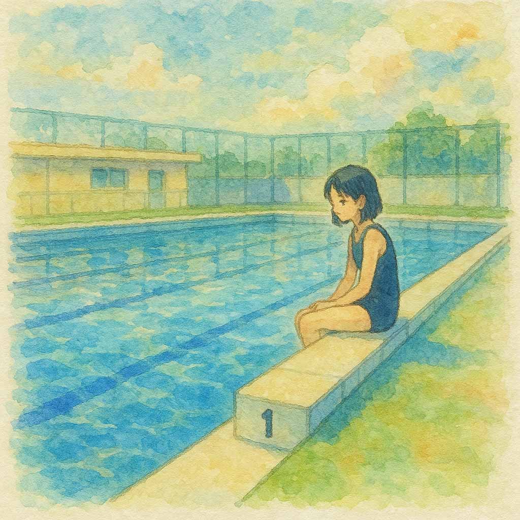 プールで黄昏る女子