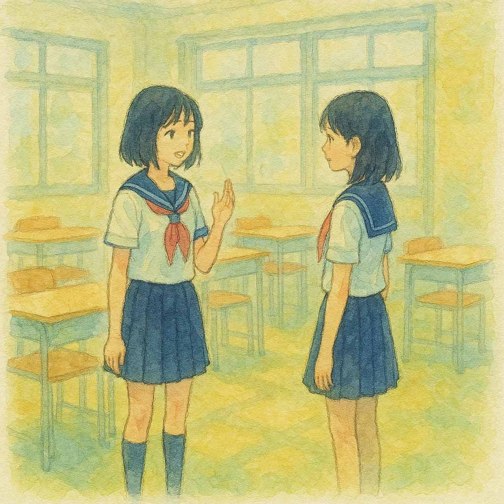 情報交換している中学生女子