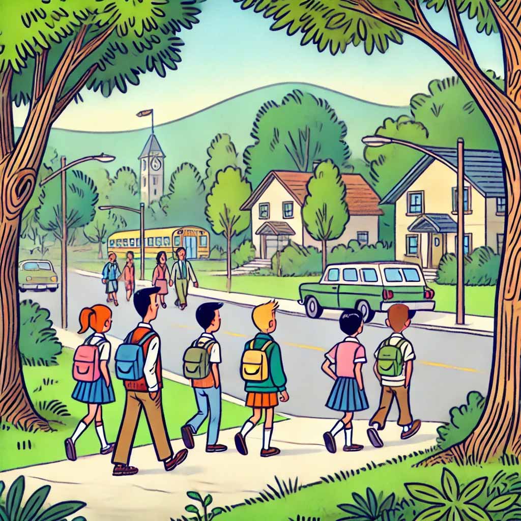 登校している中学生