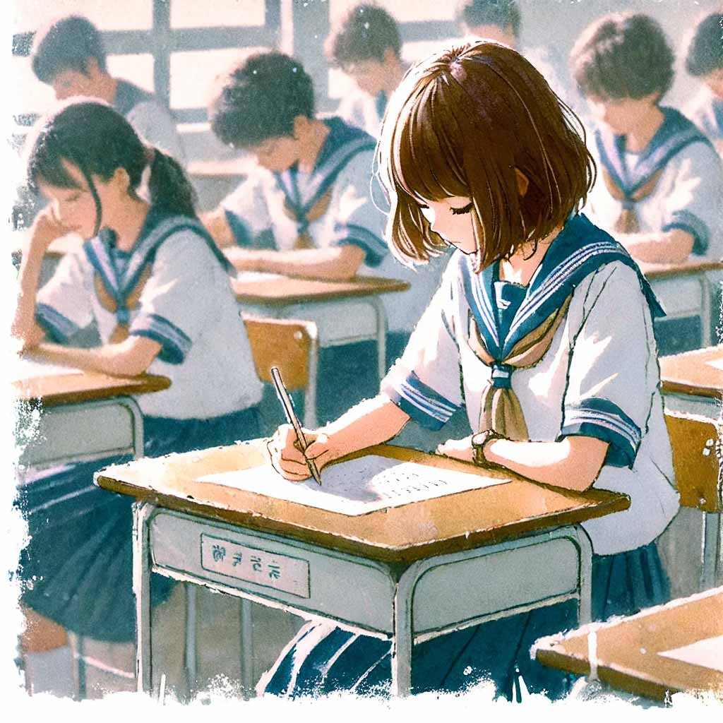テストを受けている中学生女子