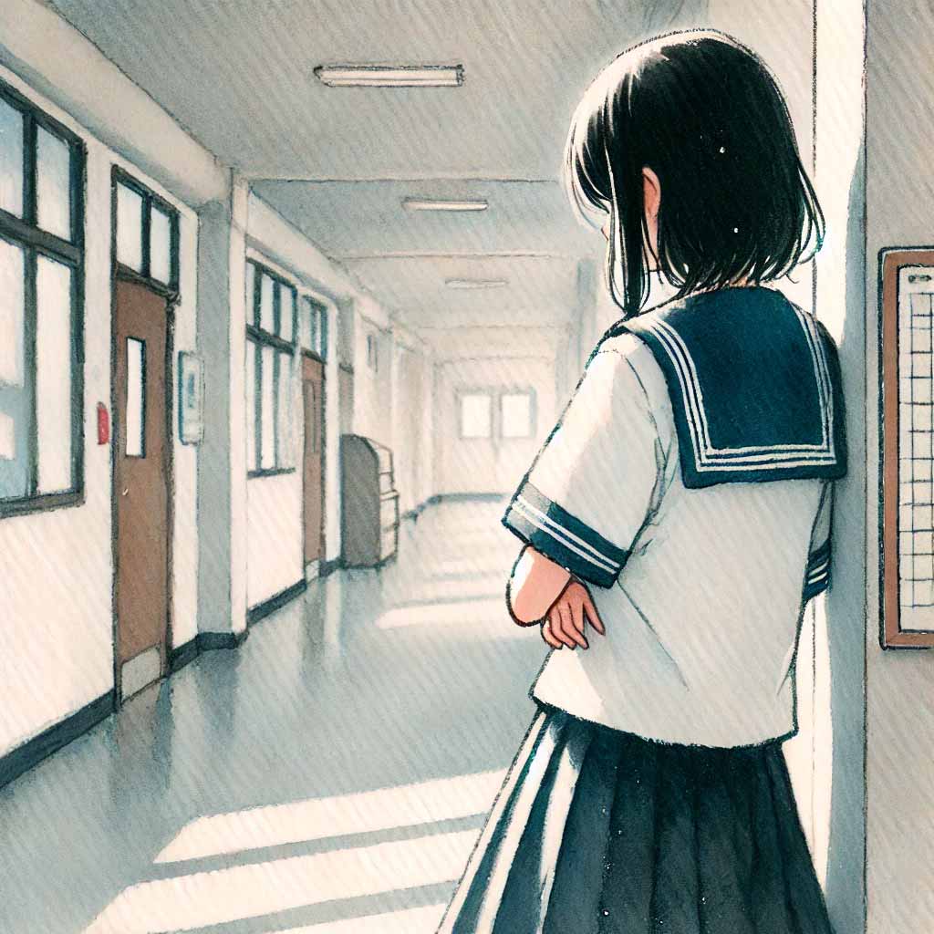 廊下で黄昏る中学生女子
